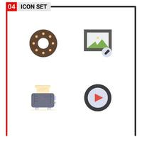 4 User Interface Flat Icon Pack of modern Signs and Symbols of donut toaster edit electric play Editable Vector Design Elements