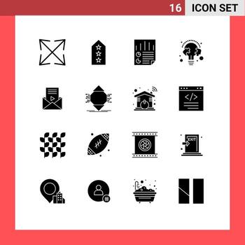 16 signos de glifos sólidos universales símbolos de datos de línea de bulbo aprender elementos de diseño de vector editables por el usuario
