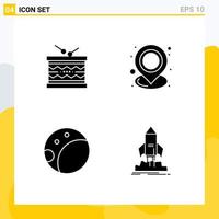 Group of 4 Modern Solid Glyphs Set for drum point parade location moon Editable Vector Design Elements
