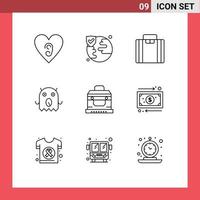 Outline Pack of 9 Universal Symbols of cash treasure suitcase chest bandit Editable Vector Design Elements