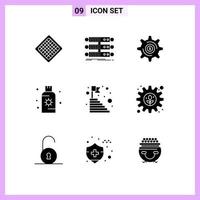 9 Universal Solid Glyph Signs Symbols of sunblock summer data protection setting Editable Vector Design Elements