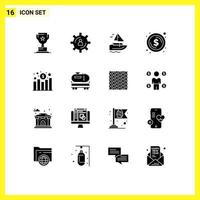 16 User Interface Solid Glyph Pack of modern Signs and Symbols of chart dollar productivity coin vessel Editable Vector Design Elements