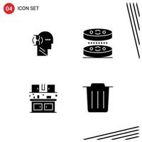 Pack of 4 Modern Solid Glyphs Signs and Symbols for Web Print Media such as wait eat male laboratory kitchen Editable Vector Design Elements