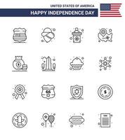 Happy Independence Day USA Pack of 16 Creative Lines of bag location pin election wisconsin states Editable USA Day Vector Design Elements