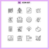 16 Universal Outline Signs Symbols of bulb stone document spa massage Editable Vector Design Elements