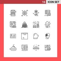 16 iconos creativos signos y símbolos modernos de regreso a la escuela teclado naturaleza configuración web elementos de diseño vectorial editables vector