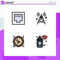 Pack of 4 creative Filledline Flat Colors of cable pie antenna cake art Editable Vector Design Elements