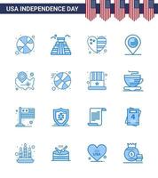 Set of 16 USA Day Icons American Symbols Independence Day Signs for states sign heart map american Editable USA Day Vector Design Elements