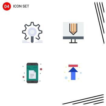 símbolos de iconos universales grupo de 4 iconos planos modernos de investigación de programación de motores documentos informáticos elementos de diseño vectorial editables vector