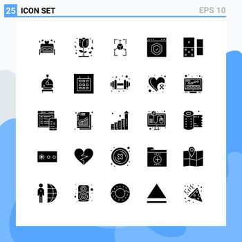 conjunto de 25 glifos sólidos vectoriales en la cuadrícula para elementos de diseño vectorial editables del navegador de la interfaz del prototipo de la página del casino vector