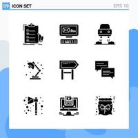 Modern 9 solid style icons Glyph Symbols for general use Creative Solid Icon Sign Isolated on White Background 9 Icons Pack Creative Black Icon vector background