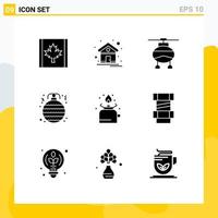 Universal Icon Symbols Group of 9 Modern Solid Glyphs of gas camping transport ornament bauble Editable Vector Design Elements