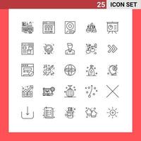 Group of 25 Lines Signs and Symbols for board science data lab chemical Editable Vector Design Elements