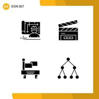 Mobile Interface Solid Glyph Set of 4 Pictograms of architecture train engineer clapperboard link Editable Vector Design Elements