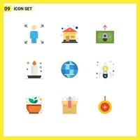 9 Universal Flat Color Signs Symbols of accounting internet money globe light Editable Vector Design Elements