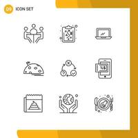 9 Universal Outlines Set for Web and Mobile Applications mars moon computer space pc Editable Vector Design Elements