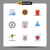 Group of 9 Flat Colors Signs and Symbols for award user shop time clock Editable Vector Design Elements