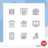 9 Universal Outlines Set for Web and Mobile Applications user interface touch delete making Editable Vector Design Elements