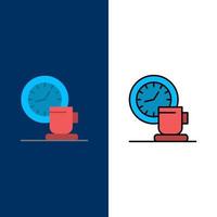 Coffee Break Cup Time Event  Icons Flat and Line Filled Icon Set Vector Blue Background