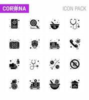 16 Solid Glyph Black coronavirus epidemic icon pack suck as medical emergency bowl stethoscope healthcare viral coronavirus 2019nov disease Vector Design Elements