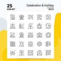 25 conjunto de iconos de vacaciones de celebración 100 archivos eps 10 editables concepto de logotipo de empresa ideas diseño de icono de línea vector