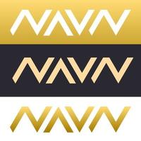 Simple abstract letter NAVN logo design illustration in gold color with ambigram monogram style concept vector