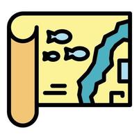 Paper fish map icon color outline vector