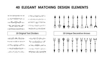 Set of 20 hand drawn text dividers, calligraphic vignettes. Elegant retro lines, borders, paragraph separators and arrows, page decoration, or for frames. Editable romantic design elements for prints vector