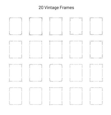 Set of 20 elegant retro vintage ornate frames, corner flourishes, collection of unique rectangle vignette templates, empty art deco style design elements, for pages, blanks, certificates, invitations