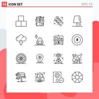 Modern Set of 16 Outlines and symbols such as cloud light thinking lamp design Editable Vector Design Elements