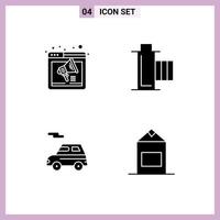 4 Universal Solid Glyph Signs Symbols of browser reel speaker film car Editable Vector Design Elements