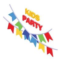 Kids party flags icon isometric vector. Party kids vector