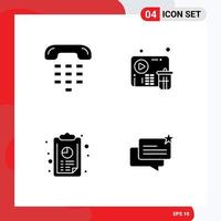 Mobile Interface Solid Glyph Set of 4 Pictograms of call annual report device fail chart Editable Vector Design Elements