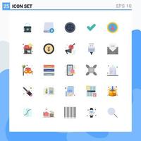 paquete de 25 signos y símbolos modernos de colores planos para medios de impresión web, como hardware de garrapatas de interfaz, elementos de diseño de vectores editables para coser bien