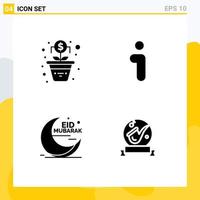 Pack of 4 creative Solid Glyphs of growth moon i interface muslim Editable Vector Design Elements