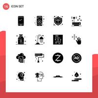 Set of 16 Modern UI Icons Symbols Signs for medical health online network hardware Editable Vector Design Elements