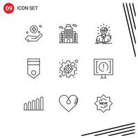 9 Universal Outlines Set for Web and Mobile Applications management soldier doctor rank badge Editable Vector Design Elements