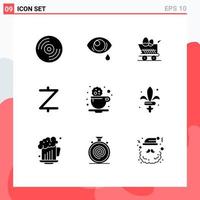 Pictogram Set of 9 Simple Solid Glyphs of cookie break trolley crypto currency coin Editable Vector Design Elements