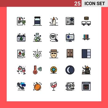 25 Filled line Flat Color concept for Websites Mobile and Apps date sync passport database international Editable Vector Design Elements