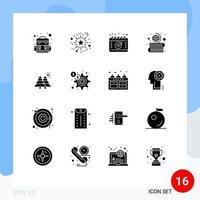 Universal Icon Symbols Group of 16 Modern Solid Glyphs of trees forest calendar fir geography Editable Vector Design Elements