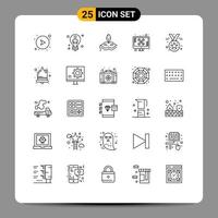 conjunto moderno de pictogramas de 25 líneas de herramientas que admiten elementos de diseño de vectores editables mardigras de pantalla masculina