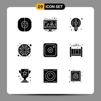 9 User Interface Solid Glyph Pack of modern Signs and Symbols of social instagram creative symbol china Editable Vector Design Elements