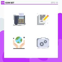 Modern Set of 4 Flat Icons Pictograph of fax environment telefax art human hand Editable Vector Design Elements