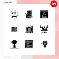 Modern Set of 9 Solid Glyphs Pictograph of clinic medical browser healthcare profile Editable Vector Design Elements