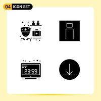 Universal Icon Symbols Group of 4 Modern Solid Glyphs of medication clock pills men computer clock Editable Vector Design Elements