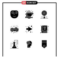 Solid Glyph Pack of 9 Universal Symbols of next party content night property Editable Vector Design Elements