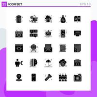 Pack of 25 Modern Solid Glyphs Signs and Symbols for Web Print Media such as guide money security dollar music Editable Vector Design Elements