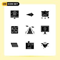 Modern Set of 9 Solid Glyphs and symbols such as beach tent elements projector table economics Editable Vector Design Elements