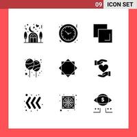 Group of 9 Modern Solid Glyphs Set for alert party watch holi balloon Editable Vector Design Elements