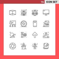 Mobile Interface Outline Set of 16 Pictograms of education pc fund imac monitor Editable Vector Design Elements